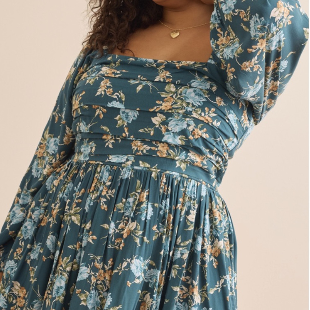 Arula Floral Gracie❤️ Mini Dress NWT Teal Baby Blue BEAUTIFUL 3X - Picture 3 of 7